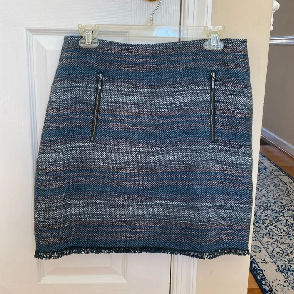 Ann Taylor loft blue skirt with fringe hem